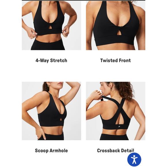 NWT Fabletics Oasis Twist Sport Bra Size Medium Black - Picture 2 of 8